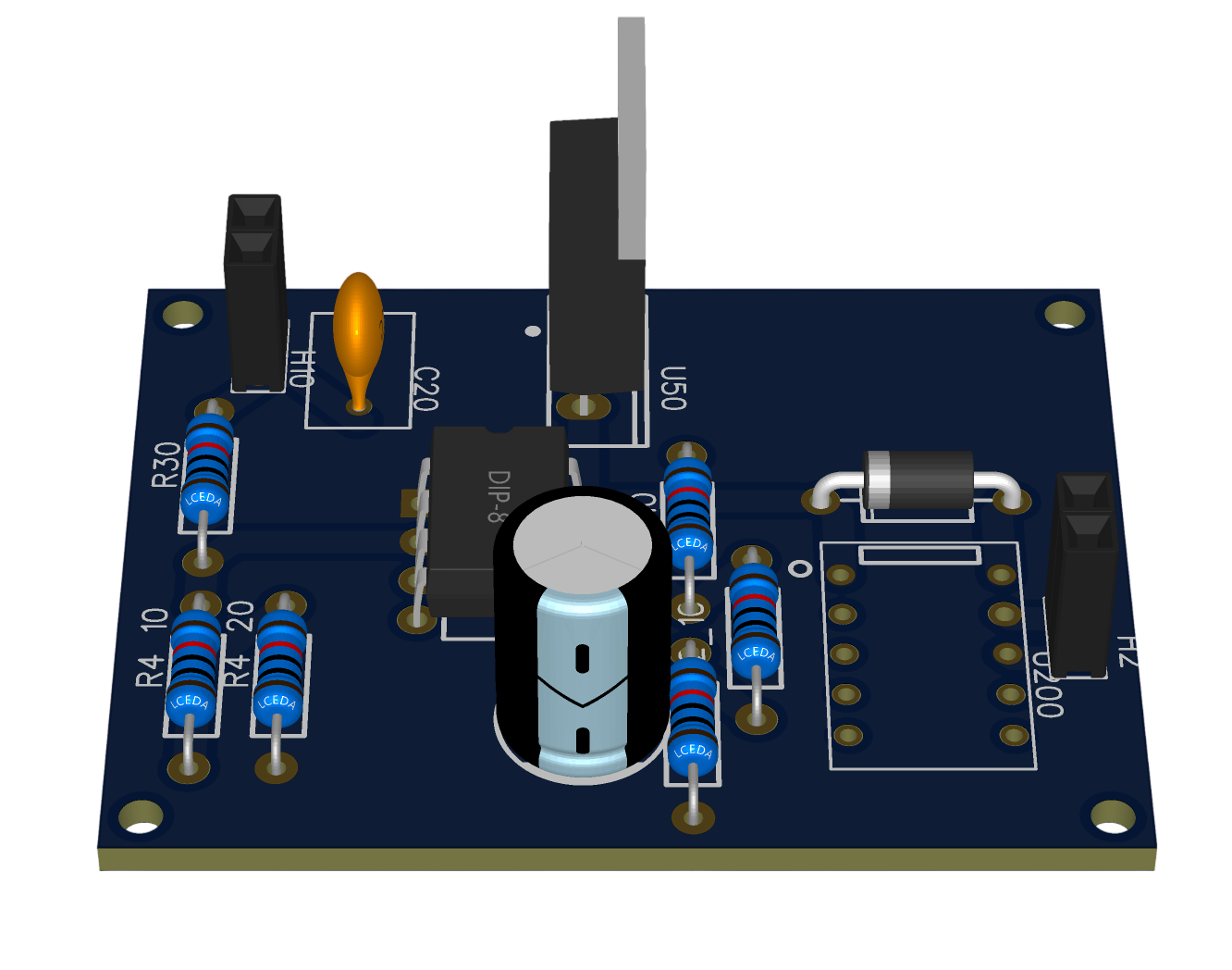3D render of the Low Voltage Disconnect PCB.